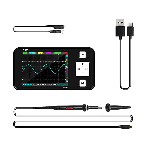 MINIWARE Mini Oszilloskop DS211, Oszilloskop 1 kanal, Tragbares Handgerät, Eingebauter Akku, 200-kHz-Bandbreite, Einsteiger-Oszilloskop für Einsteiger von MINIWARE