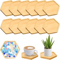 12 Stück Bambus Tablett, Klein Tablett aus Holz DIY Handgefertigte Mosaik-Holzuntersetzer Holztablett Serviertablett Bambus Untersetzer für von MINKUROW