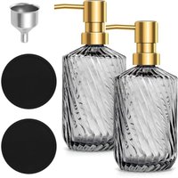 2er-Set Seifenspender Glas 450 ml mit 2 schwarzen Untersetzern & 1 Trichter – Nachfüllbarer Soap Dispenser für Küche & Bad, Grau von MINKUROW
