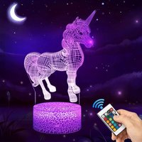 Minkurow - 3D-Einhorn-LED-Nachtlicht mit Fernbedienung, 16 Farben wählbar, dimmbarer Berührungsschalter, Geburtstagsgeschenk, Frohe Weihnachten, von MINKUROW
