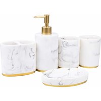 5-teiliges Badezimmer-Accessoires-Set für Badezimmer, Seifenspender, Pumpe mit Marmormuster, Zahnbürstenhalter, Seifenschale - Minkurow von MINKUROW