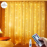 Lichtervorhang 3x2m 200 LEDs, Lichtervorhang 8 Beleuchtungsmodi, mit Fernbedienung und Timer, usb Lichtervorhang Fensterdeko, Weihnachten, Hochzeit, von MINKUROW