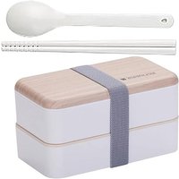 Lunchbox, japanisches 2-lagiges Besteck Bento Lunchbox für Kinder oder Erwachsene für Schule oder Arbeit mit Essstäbchen-Löffel (weiß) - Minkurow von MINKUROW