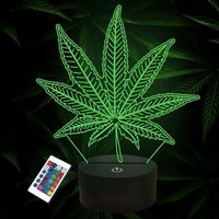 MINKUROW 3D-Nachtlichter, Cannabis-Blatt-Illusionslampe mit Smart Touch 16 Farben Wickeltisch, Schreibtisch, Schlafzimmer, Dekoration, optisches von MINKUROW