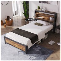 Metallbett Jugendbetten Einzelbett 90 x 200 cm mit Stauraum-Kopfteil und Metall Lattenrost, Kinderbett Metall Bettgestell Bettrahmen Für Erwachsene, von MINKUROW