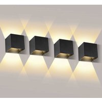 12W LED-Wandleuchte Innen/Außen Set mit 4 LED-Wandleuchten Einstellbares Fern- und Abblendlicht 2700-3000k Warmweiß LED-Außenwandleuchte IP65 von MINKUROW