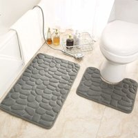 2 Badematten aus Memory-Schaumstoff, rutschfeste und saugfähige Badezimmerteppiche, 80 x 50 cm und 50 x 40 cm, U-förmige Toilettenkontur, von MINKUROW