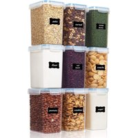 2L Vorratsdosen-Set, Müsli-Gläser und Vorratsdosen für Lebensmittel, luftdichte Vorratsdosen aus Kunststoff, 9er-Set, 24 Etiketten für Müsli, Mehl, von MINKUROW