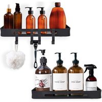 Duschablage mit 4 Haken, kein klebendes Bohren, Dusch-Organizer, Shampoo-Halter, Wandmontage, langlebiger Aluminium-Aufbewahrungs-Organizer für von MINKUROW