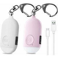 Eigenständiger Alarm 130 Db Persönlicher Notfallalarm, wiederaufladbarer Sicherheitsalarm mit LED-Taschenlampe, Einbruchalarm, 2 Stück Pink&Weiß von MINKUROW