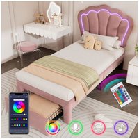 Kinderbett led Einzelbett 90 x 200 cm mit Schubladen Polsterbett APP-Control led Bettgestell Lattenrost und Verstellbares Kopfteil, Bettrahmen von MINKUROW