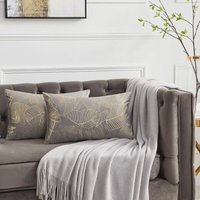 Minkurow - Kissenhülle 30x50 cm Samt Goldblätter Kissenhüllen Grau Kissenbezug Dekokissen für Sofa Schlafzimmer Wohnzimmer 2er Set von MINKUROW