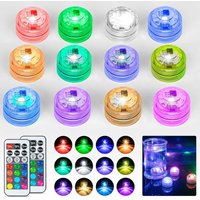 Mini-LED-Tauchlichter, 12 Stück, Unterwasserlichter, wasserdicht, mehrfarbige RGB-LED-Kerzen, Beleuchtung mit 2 Fernbedienungen für Schwimmbad, von MINKUROW