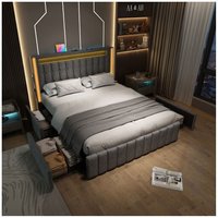 Polsterbett usb Typ c Ladefunktion LED-Beleuchtung und 4 Schubladen, Jugendbetten 160x200cm Doppelbett Stauraumbetten Bettgestell, Lattenrost aus Polsterbett usb Typ c Ladefunktion LED-Beleuchtung und 4 Schubladen, Jugendbetten 160x200cm Doppelbett Stauraumbetten Bettgestell, Lattenrost aus von MINKUROW