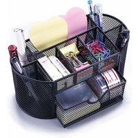 Schreibtisch-Organizer, Metallgitter-Stifthalter Bürobedarf mit Schublade und 9 Fächern für Stifte, Radiergummi, Clips, Haftnotizen (Schwarz) von MINKUROW