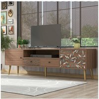 Minkurow - Vintage-TV-Schrank – 180 x 38 x 50,5 cm – 2 Türen, 2 Schubladen, Staufach – Landhaus-Design, "Goldene Füße" – Lowboard mit Aufdruck von MINKUROW