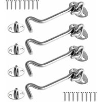 Set mit 4 4-Zoll-Edelstahl-Kabinenhaken für Scheunentorschlösser, Badezimmer, Fenster, Schiebetüren (Silber) - Minkurow von MINKUROW