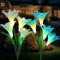 Solar-Gartenleuchten für den Außenbereich, 8 Lily Flower, mehrfarbig, mit wechselnden LED-Solarpfählen, Garten, Terrasse, Hof, (Blau/Weiß) - Minkurow von MINKUROW