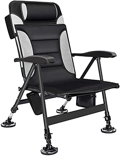 MINMIN Angelstuhl mit Armlehne（bis 150 Kg Belastbar）, Klappbarer Campingstuhl, 7-stufig Verstellbarer Rückenlehne, mit Tragetasche - Stuhl Deluxe Karpfen Angler Campingstuhl, für Outdoor anglerstuhl von MINMIN