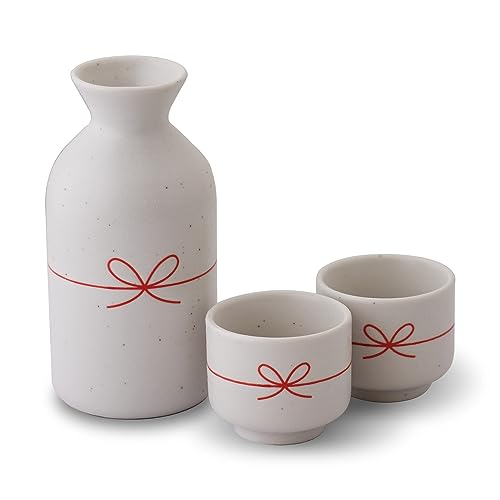 Sake Tokkuri und Sake-Becher (2-teilig), 200 ml, Feier-Kollektion, japanische Sake Mino Ware Keramik mit Geschenk-Box, hergestellt in Japan von MINO WARE JAPAN