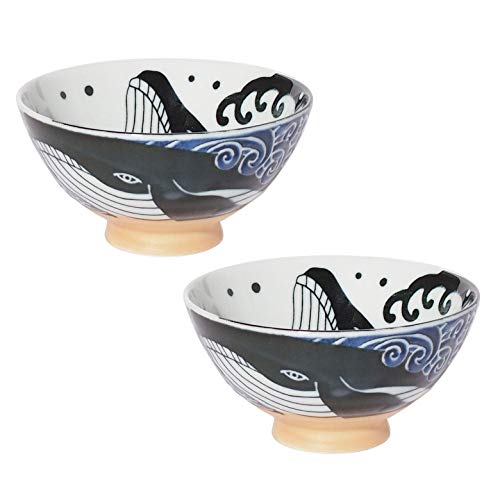 MINORU TOUKI Weiße Welle Walblau Keramik Reisschalen klein Set von 2 φ4,4 × H2,4 Zoll 320 ml von MINORU TOUKI