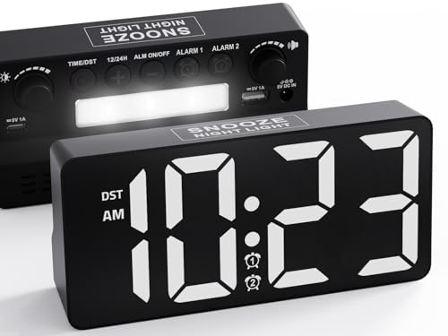 MINORZ Digitaler Wecker mit Nachtlicht, 7-Stufen Lautstärke (70-120 dB), Dual Alarm, Snooze, Große Zahlen, 12/24HR DST, Type-C/USB-Ladeanschluss für Schule, Büro & Schlafzimmer von MINORZ