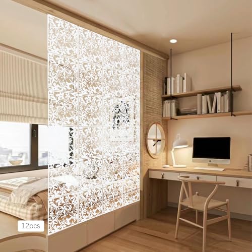 MINRS 12 Stück DIY-Raumteiler-Panel ABS Bildschirm-Panel Raumteiler Bildschirm DIY Weiße Raumtrenner Wohnzimmer Schlafzimmer Räumen Essen Hotel Bar Schule Dekoration (Platz - Weiß) von MINRS