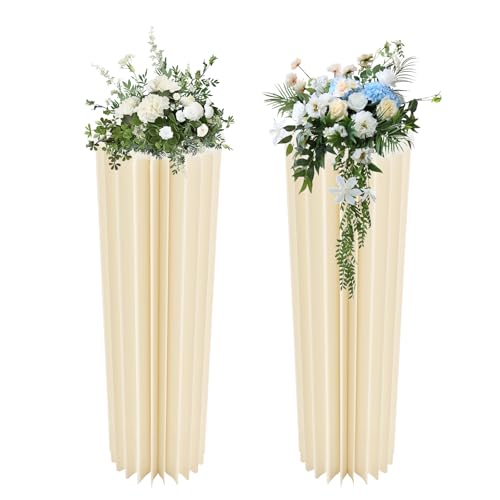 MINRS 2 Stücken Hochzeit Blumensäule Vasen Faltbarer Tafelaufsatz aus Karton Säulen-Display mit Acryldeckel Centrepieces für Party, Garten von MINRS