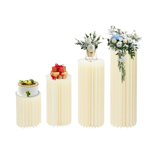 MINRS 4 Stück Hochzeit Karton Blumenständer Vasen Hochzeit Tafelaufsätze Pappe Vasen mit DREI Hochwertigen PVC-Platten Ausgestattet Tragfähigkeit von etwa 30kg Faltbarer Tafelaufsatz aus Karton von MINRS