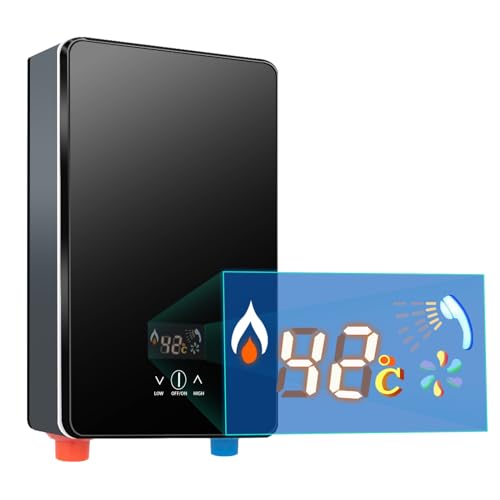 MINRS 6500W Elektrischer Durchlauferhitzer, Warmwasserbereiter für die Küche Tankloser Mini-Warmwasserbereiter mit LED Display und Duschkopf Temperatur Max 60°C für Küchen, Bädern von MINRS