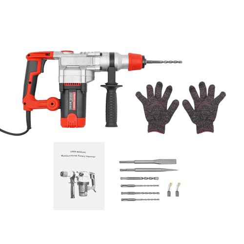 MINRS Bohrhammer 2200W Schlagbohrmaschine, Abbruchhammer, Bohrmaschine 0-930RPM mit 360° Drehbar Anti-Rutsch-Griff, 4 Spiralbohrer, 1 Flachmeißel, Spitzmeißel und Koffer MINRS Bohrhammer 2200W Schlagbohrmaschine, Abbruchhammer, Bohrmaschine 0-930RPM mit 360° Drehbar Anti-Rutsch-Griff, 4 Spiralbohrer, 1 Flachmeißel, Spitzmeißel und Koffer von MINRS