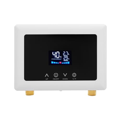 MINRS Durchlauferhitzer 5500W Instant Warmwasserbereiter mit Ablesbarer Led-Temperaturanzeige 220V-240V Elektrischer Wassererhitzer mit Fernbedienung Warmwasser bei 30-55°C für Küche Badezimmer von MINRS
