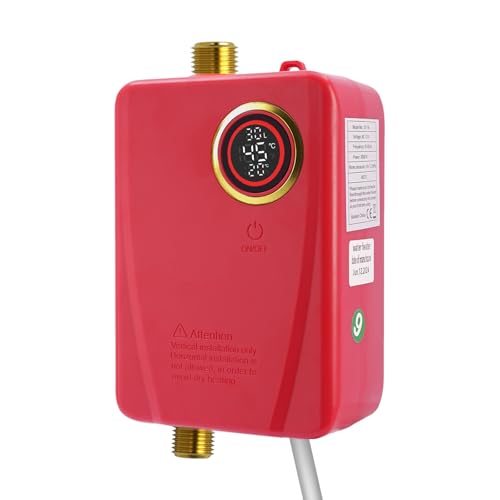 Elektrische Durchlauferhitzer 3,5KW 220V Elektrische Warmwasserbereiter Durchlauferhitzer mit LED Temperaturanzeige und Duschkopf Mini Elektro Warmwasser Durchlauferhitzer (Rot) von MINRS