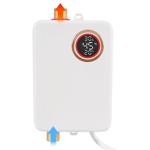 MINRS Elektrische Durchlauferhitzer 3,5KW 220V Elektrische Warmwasserbereiter Durchlauferhitzer mit LED Temperaturanzeige und Duschkopf Mini Elektro Warmwasser Durchlauferhitzer (Weiß) von MINRS