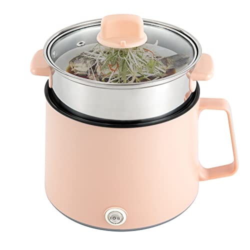 MINRS Multikocher, Reiskocher Klein 1,7L Kapazität Antihaft-Topf 300W und 600W Slow Cooker Sauté Dampfgarer Edelstahl Innentopf Anti-Trockenbrand-Schutz Doppelten Schichten Isolierfunktion von MINRS