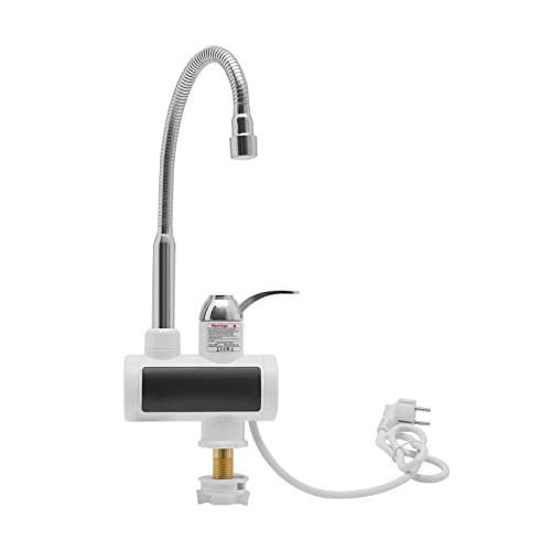 MINRS Wasserhahn mit Durchlauferhitzer 3000W 220V Elektrischer Wasserhahn 360° Drehbarer Armatur mit Sofortiger Warmwasserbereiter Edelstahl Küchenamatur mit Ablesbarer Temperaturanzeige für Küche Bad von MINRS