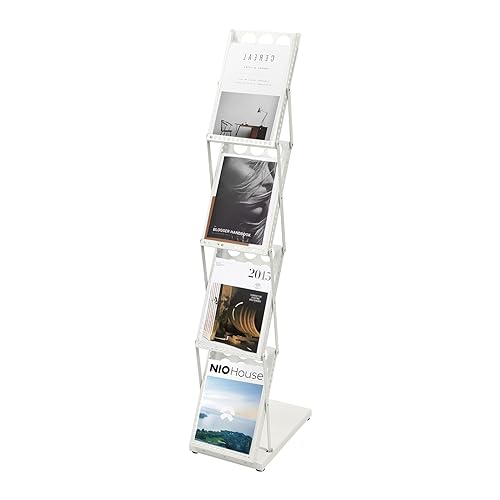 MINRS prospektständer a4 4-Lagen Faltbare zeitschriftenständer zeitungsständer prospekthalter Literaturhalter Installationsfrei für Büros und Messen 36 x 27 x 132 cm Weiß von MINRS
