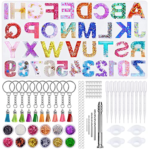 MINSHUXI 152 Stück Epoxidharz Formen Buchstaben Silikon Alphabet Harzformen Kit Resin Silikonform Anzahl Gießformen Epoxidharz für DIY Schmuckherstellung Schlüsselbund Hausnummer von MINSHUXI