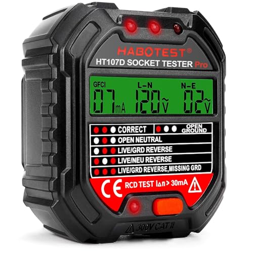 MINSHUXI Steckdosentester mit RCD-Prüfung und LCD-Voltage-Display Fi Tester Leckspannungs- und Stromanzeige Socket Tester 6 Arten von Fehlerdiagnose 48-250V von MINSHUXI
