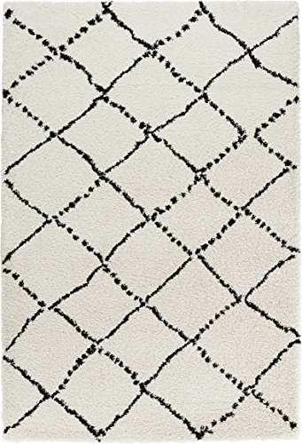 Mint Rugs Allure Teppich Hochflor Wohnzimmer-Teppich Weich Flauschig Langflor Shaggy Flokati Rauten Muster für Wohnzimmer Küche Flur oder Schlafzimmer Creme-Schwarz 120x170 cm von Mint Rugs