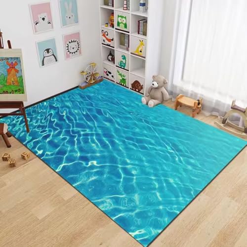 MINTIFNT 3D Ozean Meerwasser Strand Wasser Bereich Teppich Teppich Für Wohnzimmer Schlafzimmer Sofa Fußmatte Dekor Kriechen rutschfeste Bodenmatte 160x200cm von MINTIFNT
