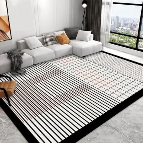 MINTIFNT Moderne Minimalistische Schwarz-Weiße Wohnzimmerteppiche, Große Schlafzimmerteppiche, Wohnzimmerteppiche, Plüschteppiche Und Anti-Rutsch-Teppiche 120x160cm von MINTIFNT