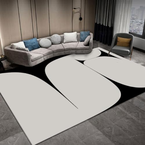 MINTIFNT Moderne Minimalistische Schwarz-Weiße Wohnzimmerteppiche, Große Schlafzimmerteppiche, Wohnzimmerteppiche, Plüschteppiche Und Anti-Rutsch-Teppiche 120x160cm von MINTIFNT