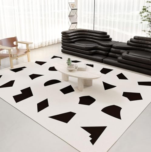 MINTIFNT Modernes Minimalistisches Wohnzimmer Teppich Weiß Schwarz Schlafzimmer Teppich Groß Waschbar Teppich von MINTIFNT