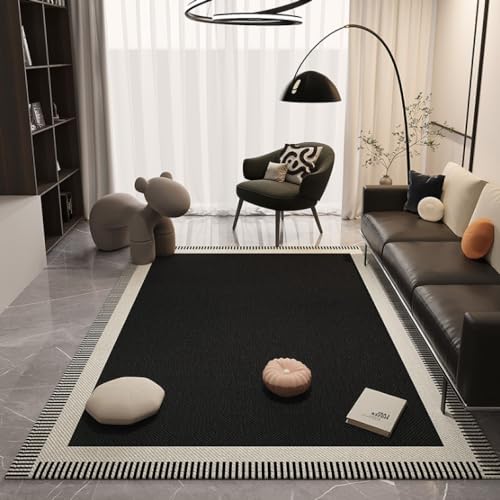 MINTIFNT Teppich für Wohnzimmer Teppich Schwarz und Weiß Bodenmatte Flächenteppich Große Teppiche Moderne Geometrische Streifen Teppiche für Schlafzimmer 120x160cm von MINTIFNT