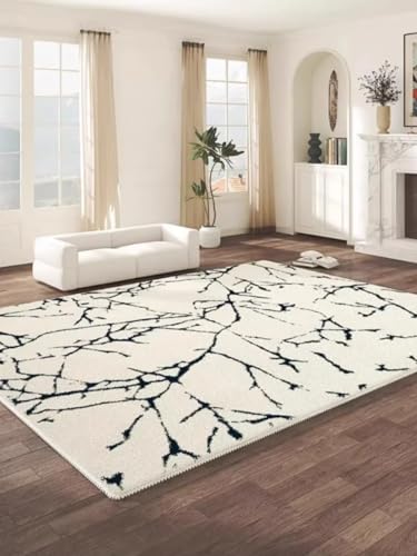 MINTIFNT Wohnzimmer Teppich Weiß Abstrakt Schwarz Linie Großflächenteppich Schlafzimmer Heimdekoration Minimalismus Bodenmatte 160x230cm von MINTIFNT