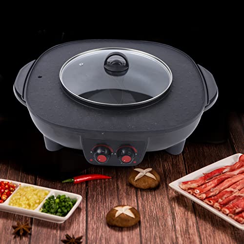 BBQ Grill und Hot Pot 2 in 1 Multifunktional Abnehmbar Indoor BBQ mit Hot Pot Elektrischer Grill mit Separater Dualer Temperaturregelung Koreanischer Grill Barbecue Hot Pot für 3-8 Personen von MINUS ONE