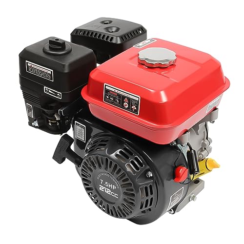 Benzinmotor 7.5 PS Motor Industriemotor 5.1 KW Tankdeckel mit Gewinde Luftkühlung, 20 mm Durchmesser mit Ölalarm Rückstoß Benzinmotor Kraftstoffverbrauch, Spritzen Schmiermodus (Rot) von MINUS ONE