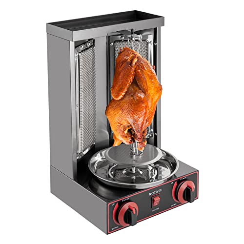Gas Vertikaler Broiler Döner Dönergrill, Hähnchengrill, Gyrosgrill, Vertikalgrill, Drehgrill mit Drehspieß Kebab Maschine Automatisches Spinnen Grill für Restaurant Wohnküche 3000W (Schwarz) von MINUS ONE
