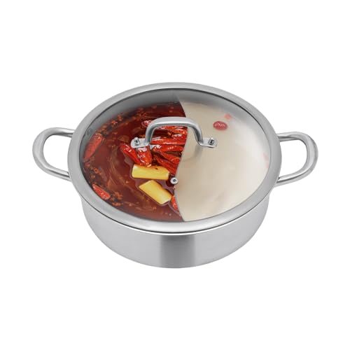 Geteilte Hot Pot Pfanne Edelstahl Shabu Shabu Hot Pot mit Trennwand für Induktionskochfeld, Gasherd, doppelseitiges Suppenkochgeschirr mit 2 Suppenkellen (32cm) von MINUS ONE